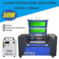 Autofocus 50W 300x500MM CO2 Laser Cutter Engraver Engraving Machine + CW3000