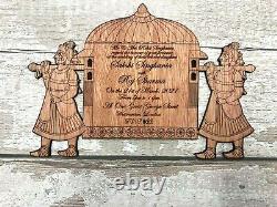 Mughal Indian Pakistani Asian Wedding Invite Wooden Laser Cut Engraved With Box