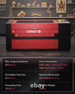 OMTech 50W 12x20 CO2 Laser Engraving Cutting Machine CO2 Engraver Cutter