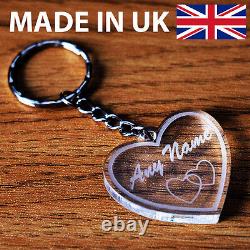 Personalised NAME HEART Shape Keyring LASER CUT AND ENGRAVED FROSTED GIFT