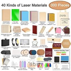 300 PCS Matériau de gravure laser, 40 types d'accessoires de matériau de gravure