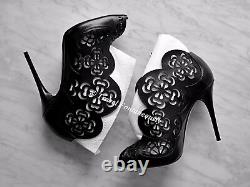 Alexander Mcqueen Floral Engrave Dentelle Laser Coupe Studded Ankle Boot Boot Sz 36
