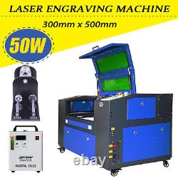 Découpeur graveur laser CO2 50W 30x50cm avec axe rotatif et refroidisseur d'eau CW3000